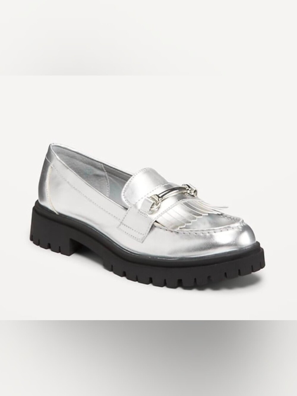 NEW!!! Women's Silver Metallic Loafers with Fringe and Chunky Sole, Sz 11, NWT